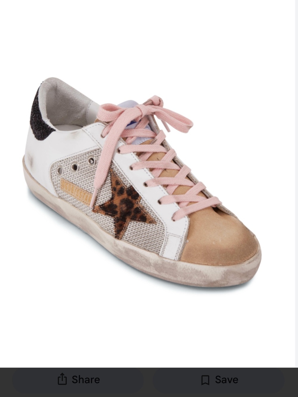 Golden Goose White Leather Low-Top Sneakers with Pink Laces and Leopard Star - Picture 8 of 11